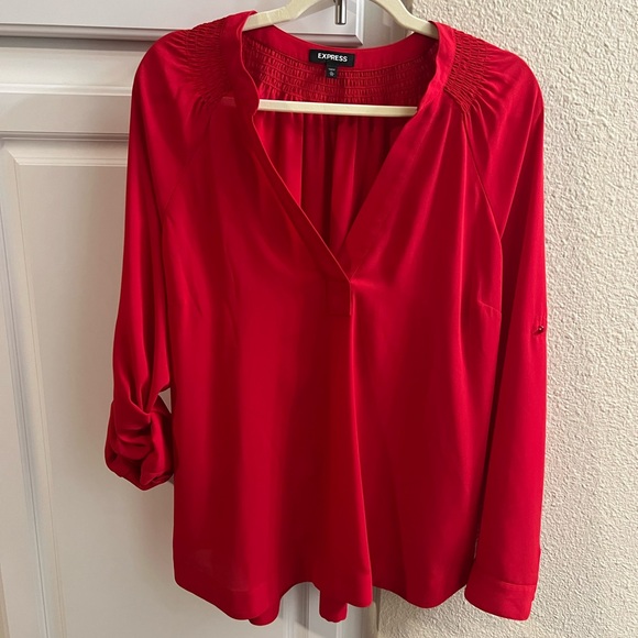 Express Tops - Express V Neck Blouse Vibrant Red Women's Blouse